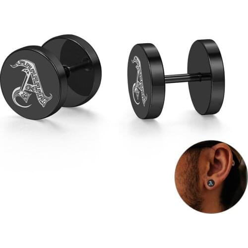 Alphabet Name Piercing Earrings For Men Women 10mm Stainless Steel Black A-Z Initial Letter Stud Earrings Tiny Jewelry LKE207