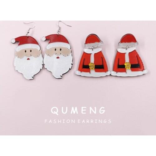 Fashion design cute Santa Claus Christmas hat clothes acrylic Drop earrings for women Exaggerated personality Festival jewelry