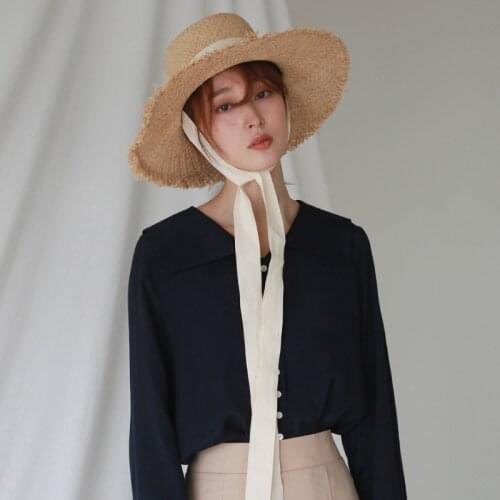 2021 New Summer Women Beach Raffia Black White Ribbon Hat Bow Raffia Hat Temperament Flat Cap Straw Hats Womens Seaside Hat