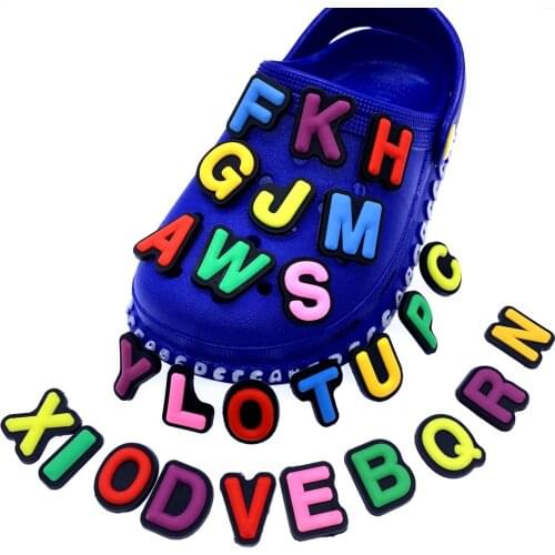 Wholesale 100PCS Mix Alphabet Accessories Wristband Slipper Croc Jibz Decoration Letter Silicone Shoes Charms For Kids Gifts