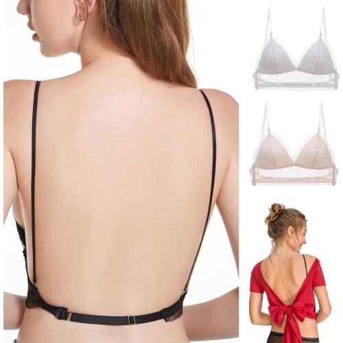 U Backless Sexy BraWomen Stylish Lace Seamless Bralette Triangle Cup Invisible Boneless Brassiere For Dress Soft Thin Underwear