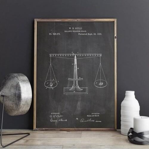 Scales of Justice Patent Chemistry Wall Art Canvas Prints Lawyer Wall Art Posters Vintage Blueprint Painting Gift Decoration