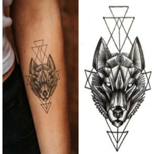 Geometric cool temporary tattoo stickers black wolf male and female lines minimalist body art stickers waterproof new design