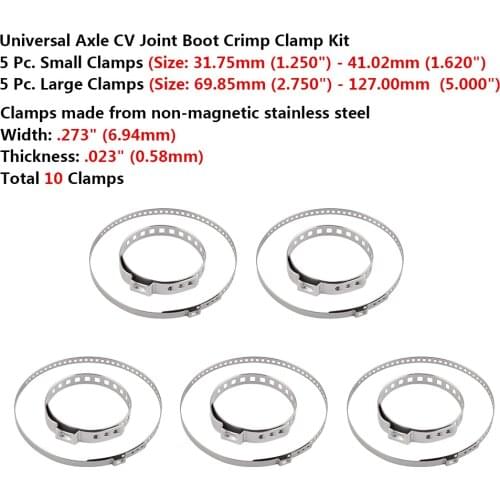 High Quality Universal Adjustable AXLE CV Joint Boot Crimp Clamp Kit 31-41mm 70-125mm