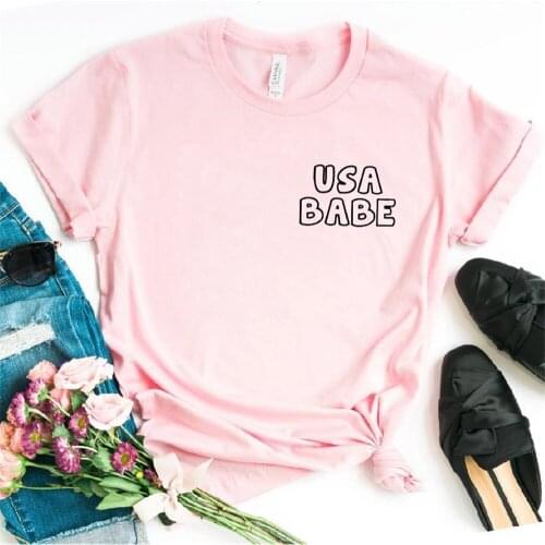 Women T Shirt USA Babe Pocket Print Tshirt Women Short Sleeve O Neck T-shirt Ladies Causal Tee Shirt Tops TX5568