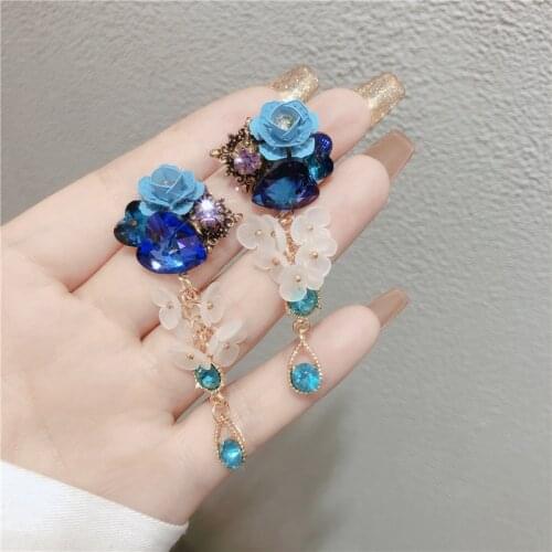New Korean Shiny Heart Crystal Drop Earrings For Women Fashion Shell Rhinestone Party Jeweley Gift