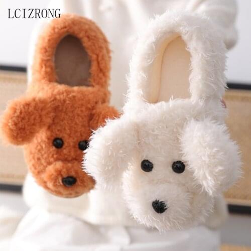 Women Anime Cartoon Dog Slippers Kid Warm Indoor Woman Slippers Plush Shoes Girl Home House Ladies Slippers Children