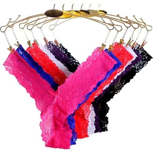 Women Panties Lace G-string Thong Hollow Thongs Solid Color Breathable T-back Perizoma Low-rise Sexy G-string Underwear