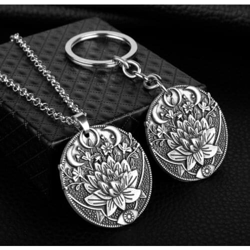 Viking Pendant Flower Moon Round Necklace Dome Sacred Geometry Women Om Yoga Chakra Pendant Mandala Fashion Choker Jewelry