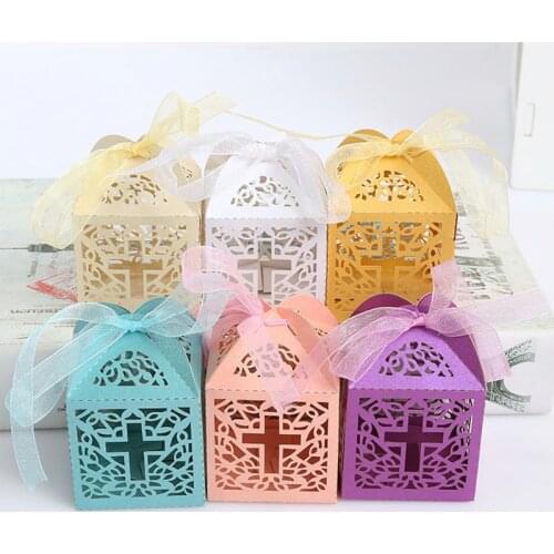 10pcs Baby Shower Crossing Candy Dragee Box for Baptism Boy Girl Birthday First Communion Christening Wedding Table Decoration