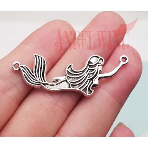 10pcs/lot--16x45mm, Mermaid chams, Antique silver plated Mermaid Connector charms,DIY supplies, Jewelry accessories