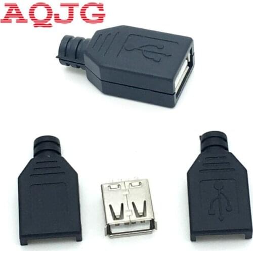 10x DIY USB 2.0 A Female Plug Socket Connector & Plastic Cover USB Plug Adapter USB Connector USB Socket for DIY Black HY576*10