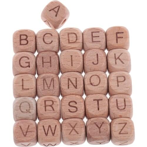 200pcs Wooden Letters Baby Beech Wood Beads Baby Teether Necklace Teether For Teeth Food Grade Wooden BPA Free Baby Goods