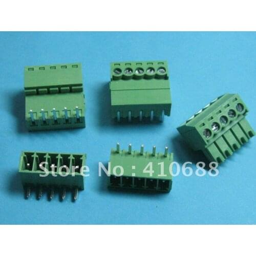 200 Pcs Pitch 3.81mm Angle 5way/pin Screw Terminal Block Connector Green Color T Pluggable Type