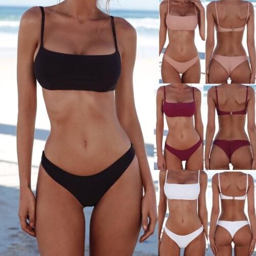 2020 Two pieces set Summer Women Bikini Set Push-up Unpadded Bra Swimsuit Swimwear Triangle Bather Suit Swimming Suit biquini