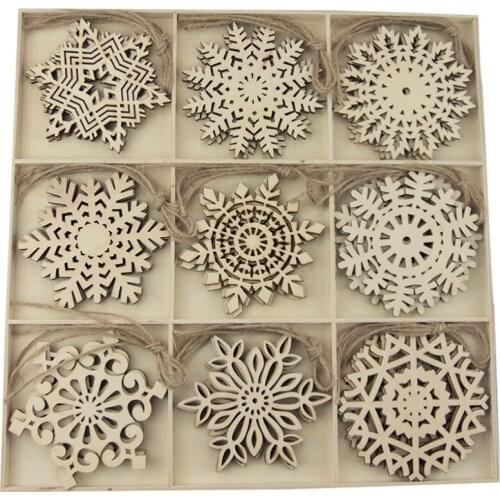 27pcs Christmas Wooden Slices Snowflakes Shaped Embellishments Hanging Decorations Wood Crafts DIY Accessories Small Pendants fo