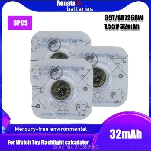 3PCS Brand New Renata LONG LASTING 397 SR726SW Watch Battery Silver Oxide Button Coin Cell Swiss Made 100% Original