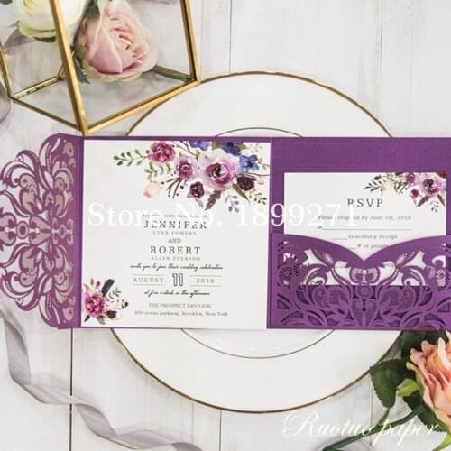 70pc Wed Faire Part Mariage Lace Invitation Diecut Pocket Laser Cut Invitations Cards Wholesale Anniversaire Wedding Invitations