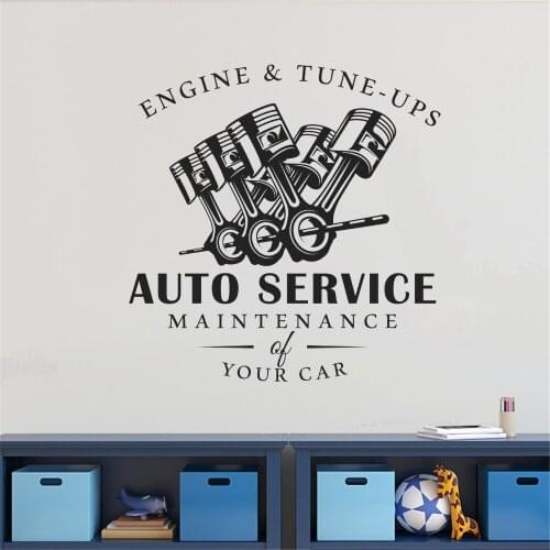 Auto Service Wall Sticker Engine And Tune Ups Decal For Auto Garage Service Decoration Removable vinyl ph251