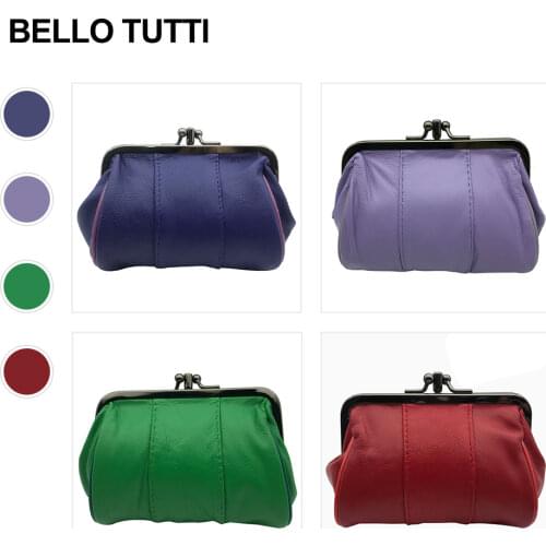 BELLO TUTTI Coin Purse Money Clip Original Women Card&ID Holder Key Small Wallet Metal Hasp Genuine Leather Sheepskin Change Bag