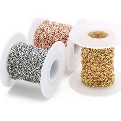 10Yards Stainless Steel Rose Gold/Gold Link Chain Necklace Bulk Chain 1/1.5/2/2.5/3mm Cross Link Chain For DIY Jewelry Making