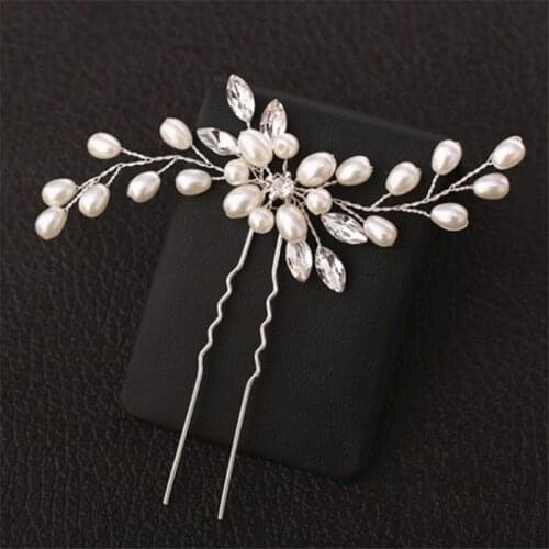 Elegant Brides Wedding Crystal Pearl Flower Hair Pins Charm Handmade Hair Stick Headpiece Bridal Hair Pin Clip Hair Accessories