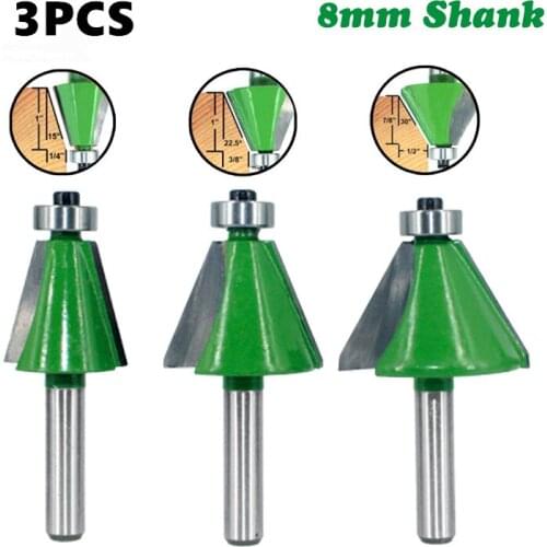 3pcs 8mm Shank Chamfer Router Bit 15 22.5 30 Degree Milling Cutter for Wood Woodorking Machine Tools