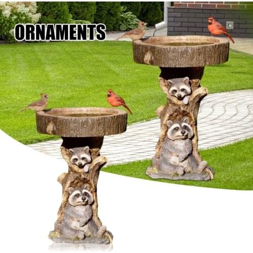 Hot Sale Resin Raccoon Birdbath Animal Statue Outdoor Birdfeeder Resin Decoration Cute Raccoon Garden Ornament For Garden Home