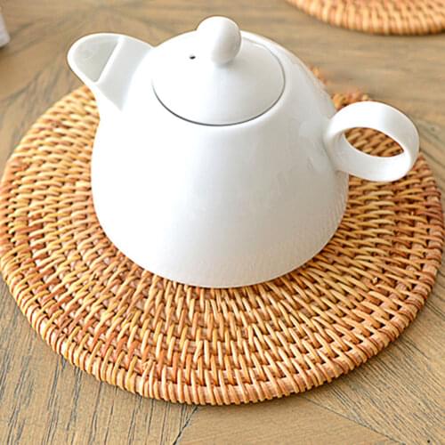 Hot Dishes-Insulated Pads Durable Pot Holder For Dinning Table Pans Teapots Natural Rattan Heat Resistant Round Mats For Kitchen