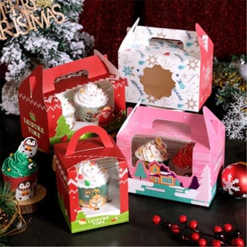 Cupcake Box Take Out Dessert Boxes Christmas Donut Bagging Kit Gingerbread Man Biscuit Tin Birthday Cake Cup Portable Small Cake