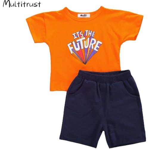 Multitrust 2-7Y Summer Causal Kids Baby Boys Clothes Sets Letter Print Short Sleeve Cotton T Shirts Tops Shorts 2pcs
