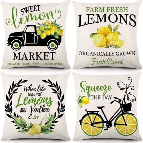Hot XD-Lemon Throw Pillow Covers 18 x 18 Inch Set of 4 Spring Summer Decorations Farmhouse Cushion Case for Couch or Home Decor