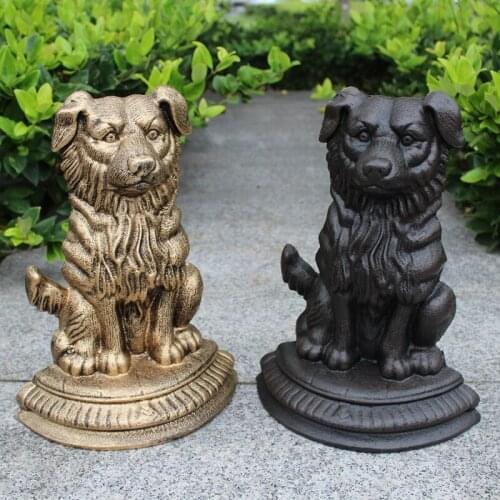 European Vintage Gold Black Big Dog Figurines Cast Iron Door Stopper