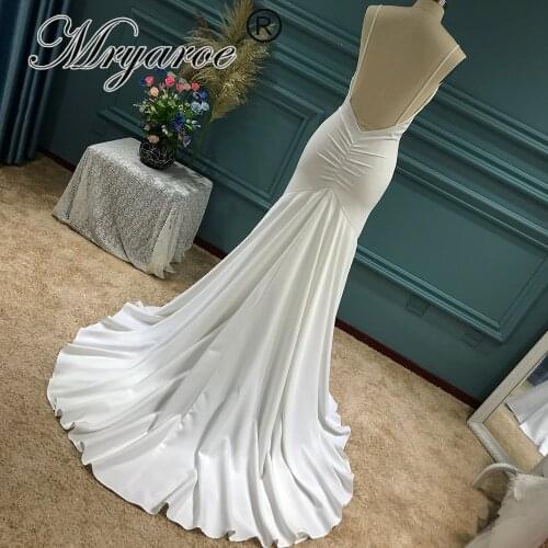 Mryarce Simply Elegant Stretch Crepe Mermaid Wedding Dress Sexy Spaghetti Straps Backless Bridal Gowns