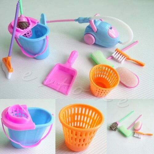 9Pcs Creative Mini Home Furniture Furnishing Cleaning Cleaner Kit For Doll Houses