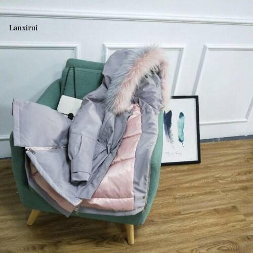 Winter new medium and long large wool collar thickened warm cotton padded clothes