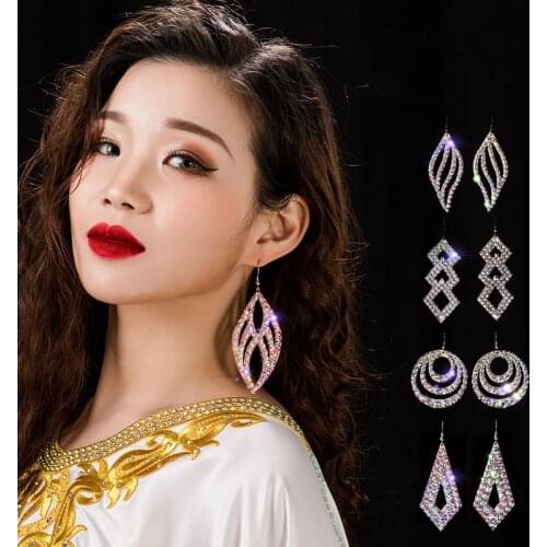 Wholesale Womens Jewelry Stunning Crystal Rhinestone Earrings Sparkling Earrings Belly Dance Gypsy Dangle Earrings 2 Pairs/Pack