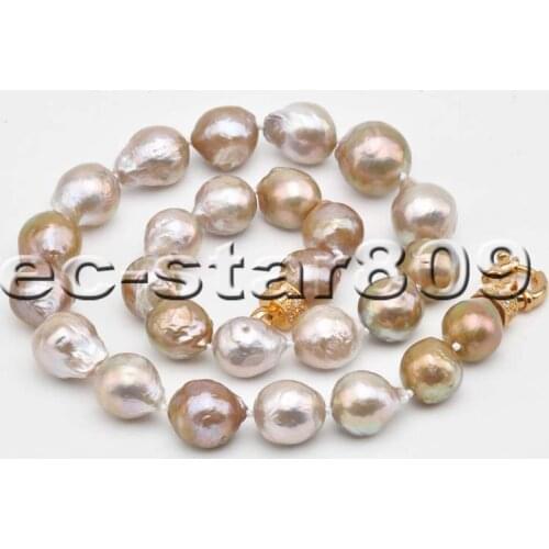 P6351 Rare 18" 16mm Peacock-Lavender Almost Round Edison KASHI PEARL Necklace Choker