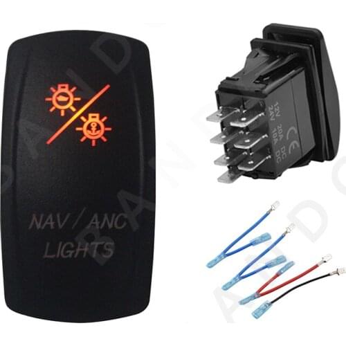 NAV/ANC LIGHTS Rocker Switch 7P ON-OFF-ON DPDT Laser Etched Orange Illuminated Led for Car Boat Marine Vehicle Yacht,Jumper Wire