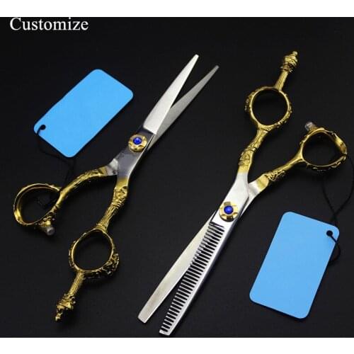 Customize professional japan 440c 6 inch Crown hair salon scissors cutting barber makas Thinning shears hairdressing scissors