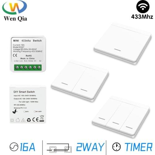 433MHz Remote Control Switch,220V 16A Wireless Relay Module Supports 2way Control,Circuit Breaker,for Wall Switch,light,Fan,DIY