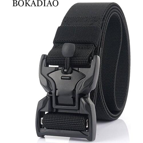 BOKADIAO Military Army Combat Tactical belts for Men Magnetic Metal Buckle Stretch elastic nylon Training canvas belt male strap