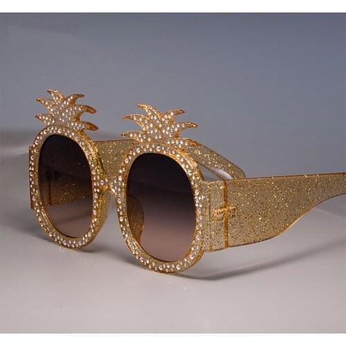 Veshion Pineapple Frame Shiny Colored Rhinestones Sunglasses For Women Brand Glasses Designer Fashion Female Shades
