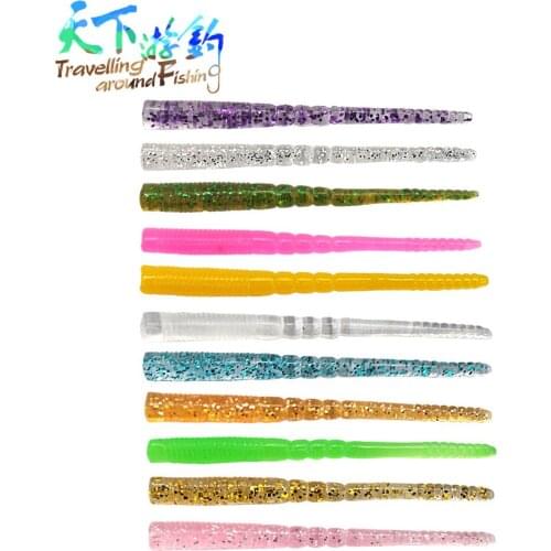 TAF 12Pcs Fishing Lures 45mm 0.2g Single Needle Tail Soft Lure Rockfish Artificial Bait Worm Swimbaits Pesca Peche Jigging Lure