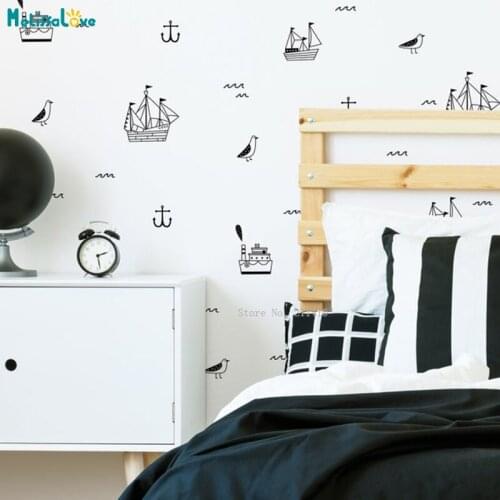 Three Different Boat Two Birds And Anchor Nautical Vinyl Wall Sticker Nursery Decor Kids Bosy Room Art Murals Gift YT5088
