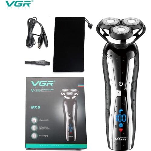 VGR V-309 Electric shaver razor for men beard trimmer wet and dry beard razor 3D head waterproof LCD display machine for shaving