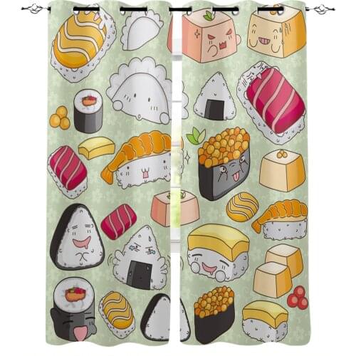 Sushi Cartoon Japanese Culture Delicious Food Curtain for Living Room Bedroom Window Treatment Blinds Drapes Kids Room Curtains
