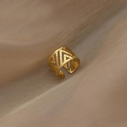 Punk Hollow Geometric Finger Rings For Women Statement Stainless Steel Triangle Shape Fashion Rings Jewelry Anillos Mujer