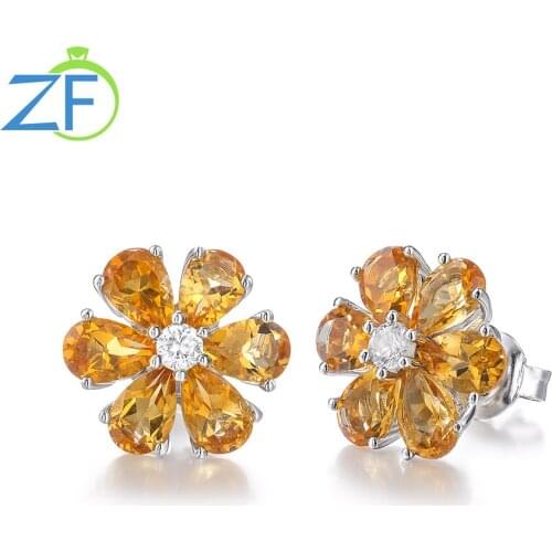 GZ ZONGFA Hot Selling Natural Citrine Fashion Jewelry Party Anniversary Gift Korean Crystal Flower Earrings For Women