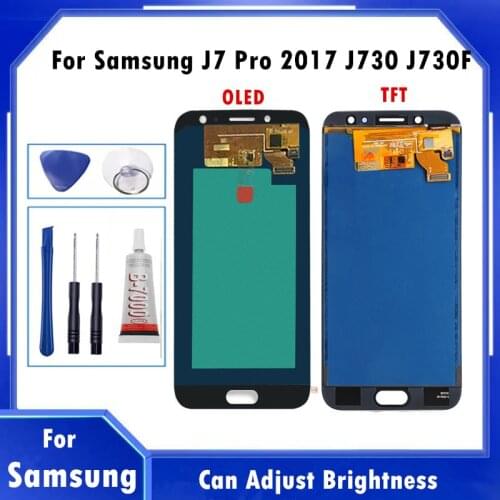 OLED J7 2017 LCD For Samsung Galaxy J7 Pro 2017 J730 J730F LCD Display Touch Digitizer Screen Assembly Can Adjust Brightness